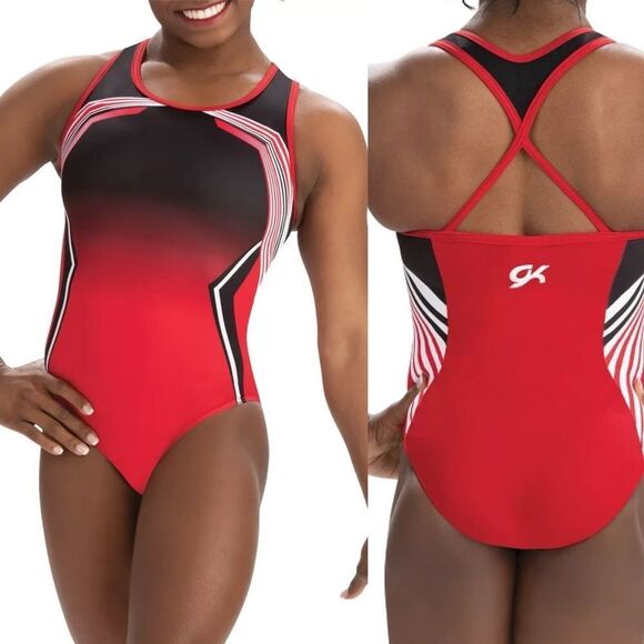 GK elite gymnastics red racer back Power Athlete Workout Leotard LA-Large adult - Picture 1 of 8